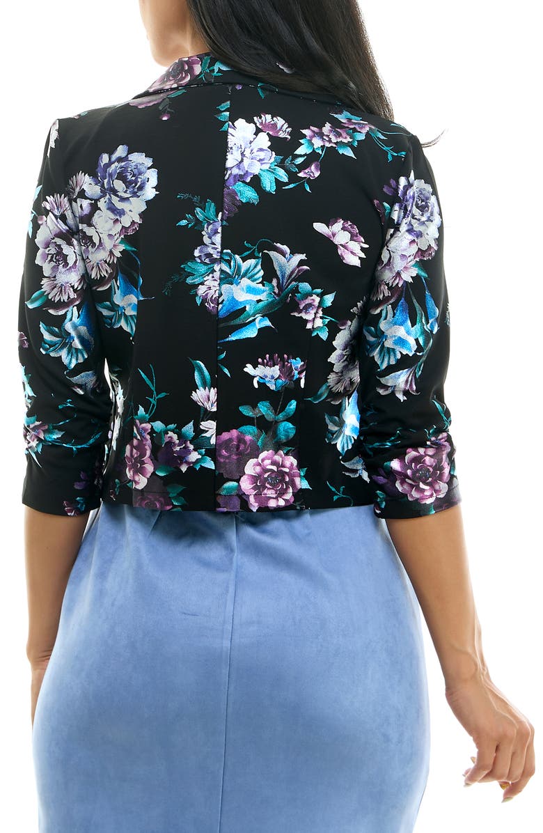 Nina Leonard Cropped Single Button Bolero, Alternate, color, Black/Lavender Multi