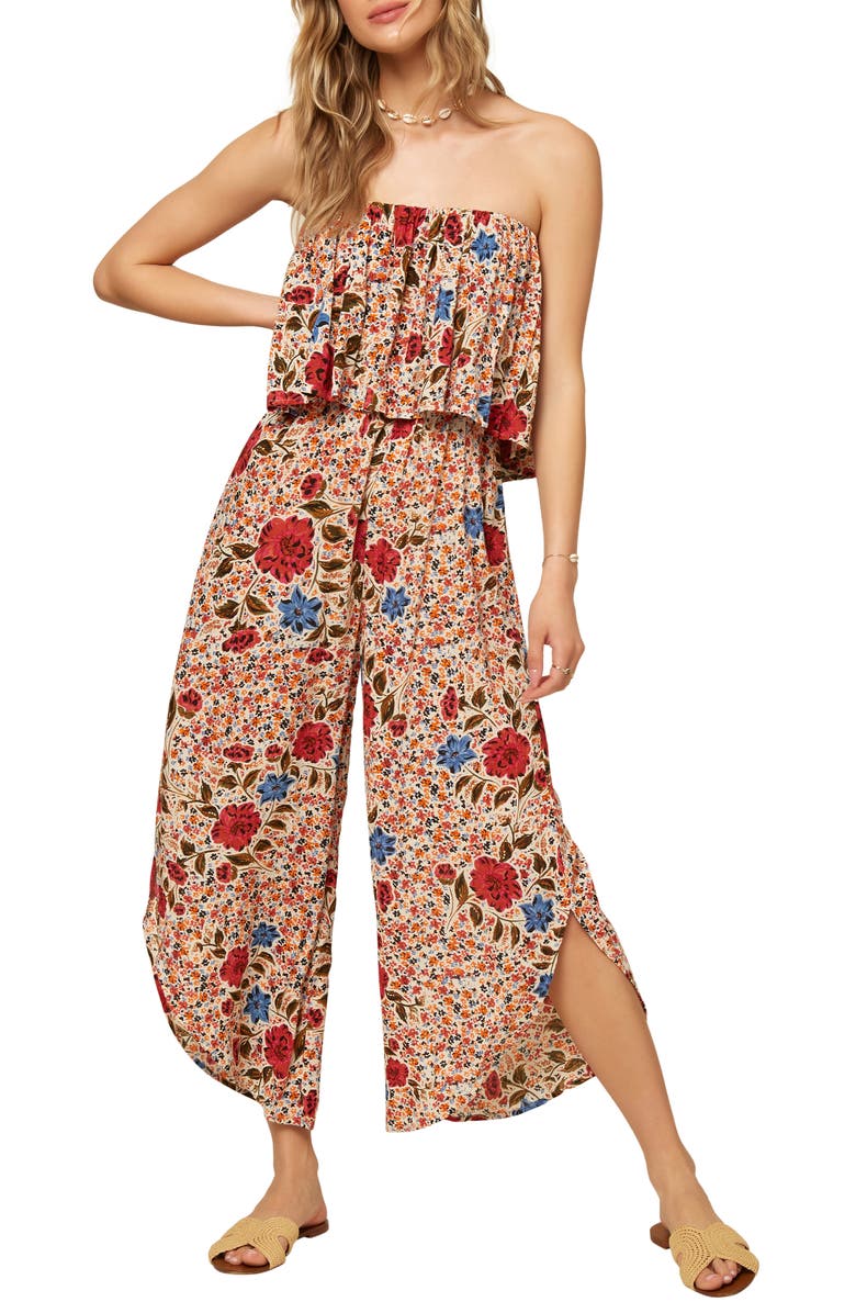 O'Neill Kyler Floral Print Strapless Crop Jumpsuit, Alternate, color, 