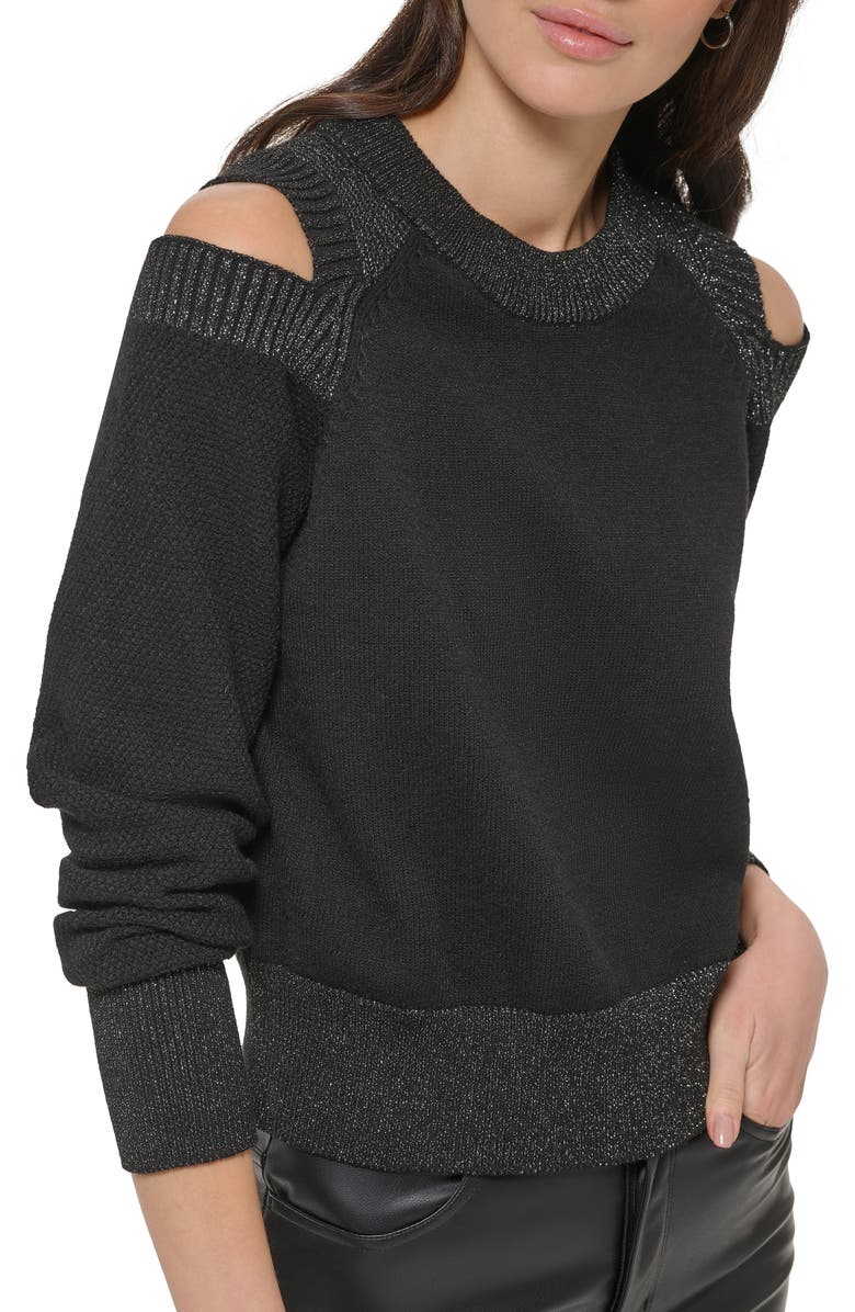 DKNY Cutout Shoulder Long Sleeve Sweater, Alternate, color, 