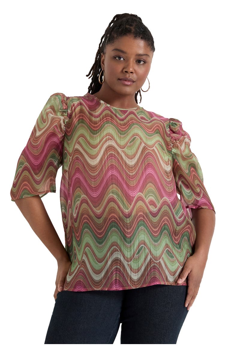 Mutton Sleeve Organza Blouse, Main, color, HEAT WAVES