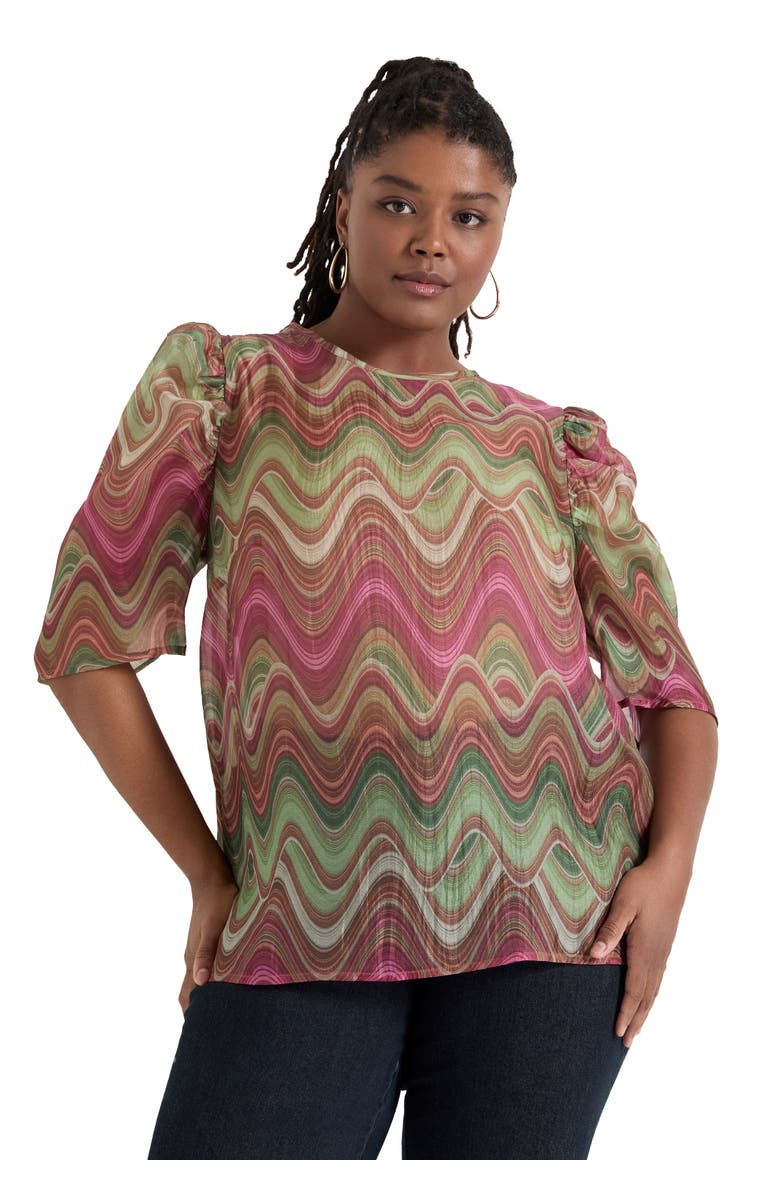 June + Vie Mutton-Sleeve Organza Blouse, Main, color, Heat Waves