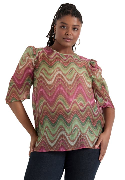 June + Vie Mutton-sleeve Organza Blouse In Pink