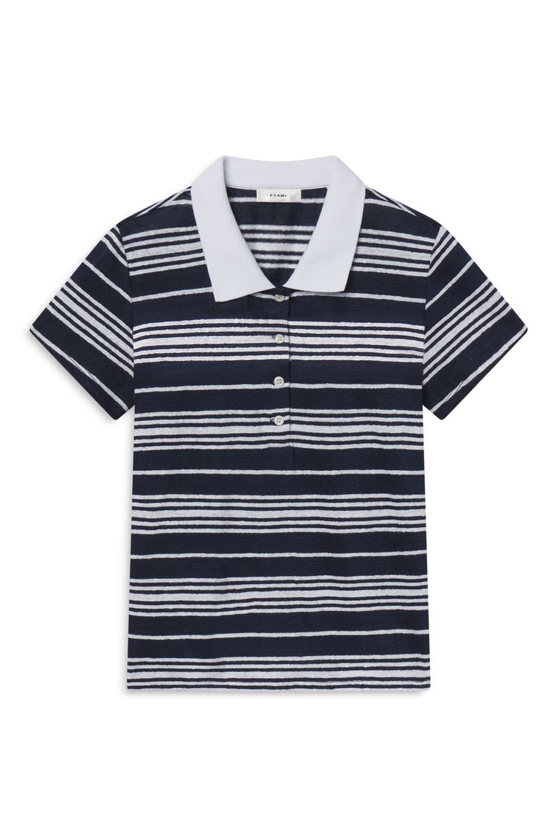 The Stripe Stretch Linen Polo Top, Main, color, NAVY MULTI