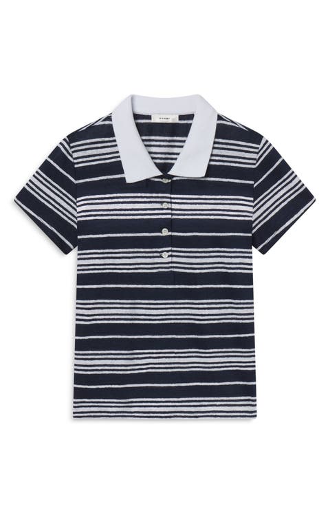 The Stripe Stretch Linen Polo Top