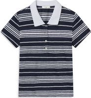 FRAME The Stripe Stretch Linen Polo Top