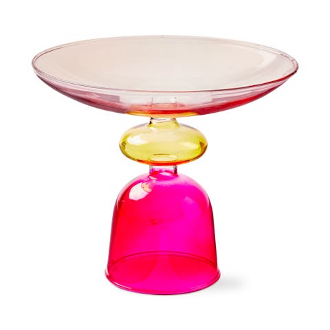Mira Pink Borosilicate Glass Pedestal Decorative Dish 6x6x1.97 in