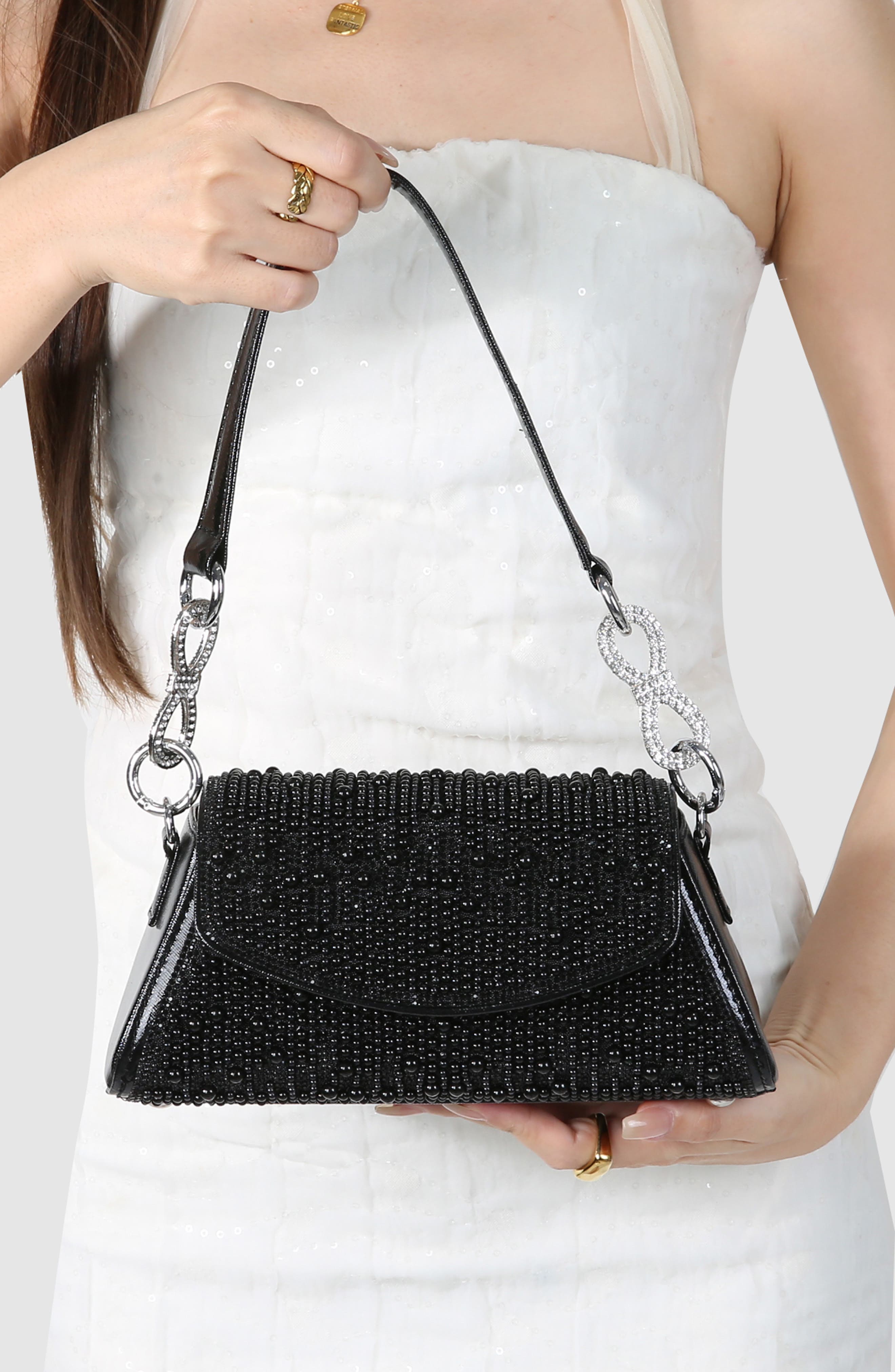 BERNESS Rhinestone Embellished Shoulder Bag, Alternate, color, Black