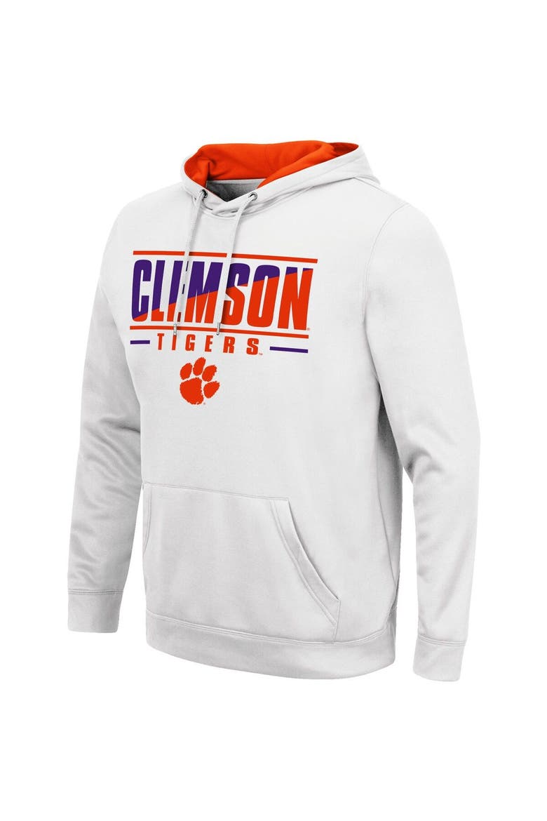 Men's Colosseum White Clemson Tigers Slash Stack 2.0 Pullover Hoodie, Alternate, color, White