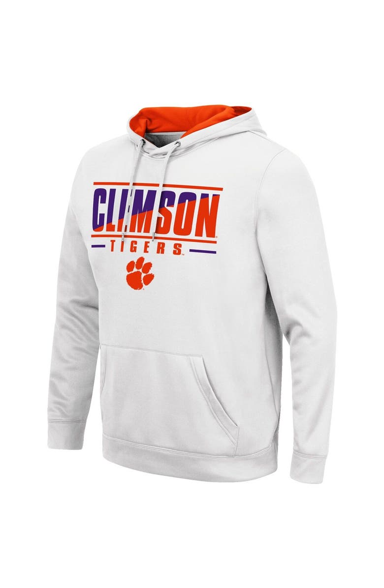 COLOSSEUM Men's Colosseum White Clemson Tigers Slash Stack 2.0 Pullover Hoodie, Alternate, color,