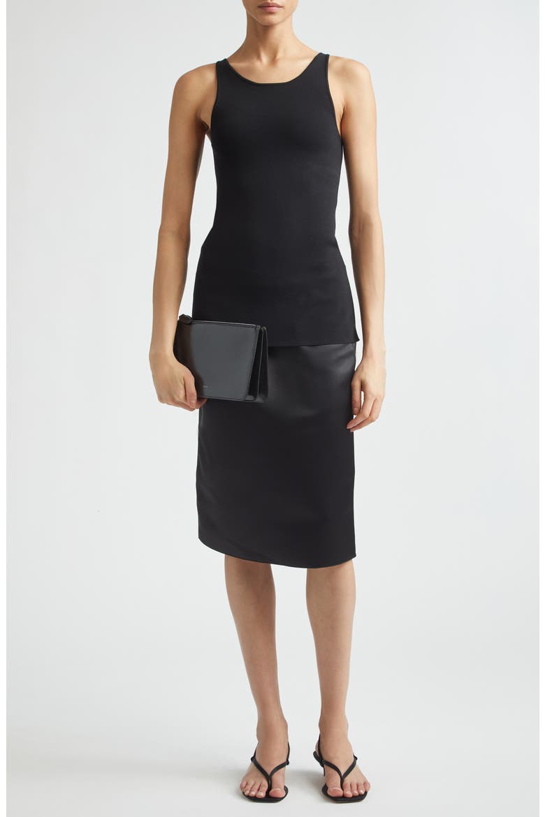 Duchesse Satin Pencil Skirt, Alternate, color, BLACK