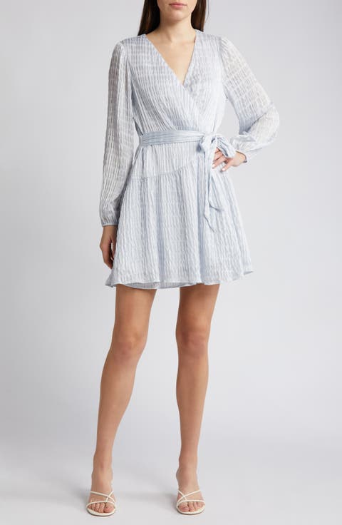Long Sleeve Chiffon Mini Wrap Dress