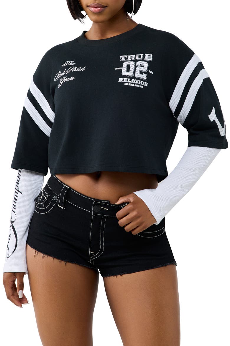 Crystal Jersey Graphic Sporty Top, Main, color, BLACK/ WHT