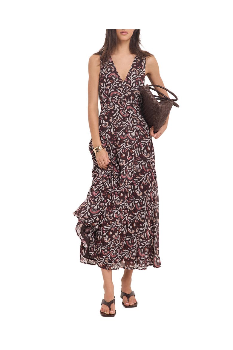Floral Print V-Neck Maxi Dress, Alternate, color, Brown