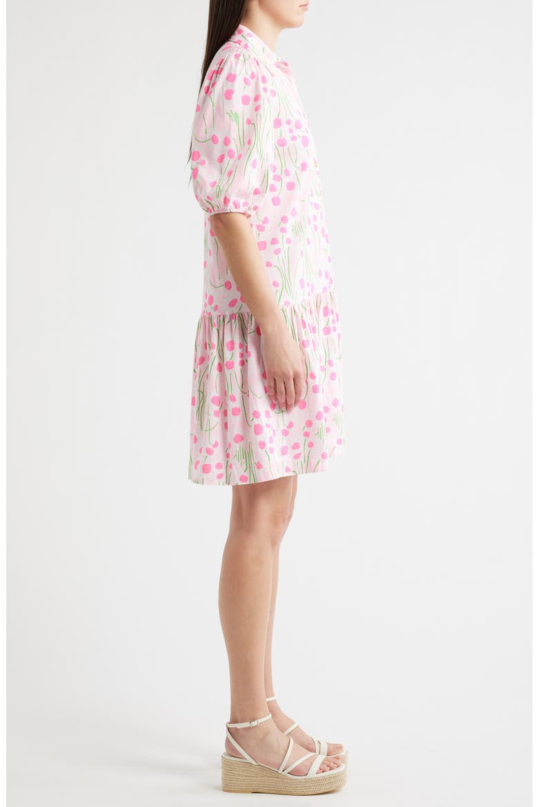 Bingley Drop Waist Puff Shoulder Dress, Alternate, color, CONCH SHELL PINK SUNNY DAISIES