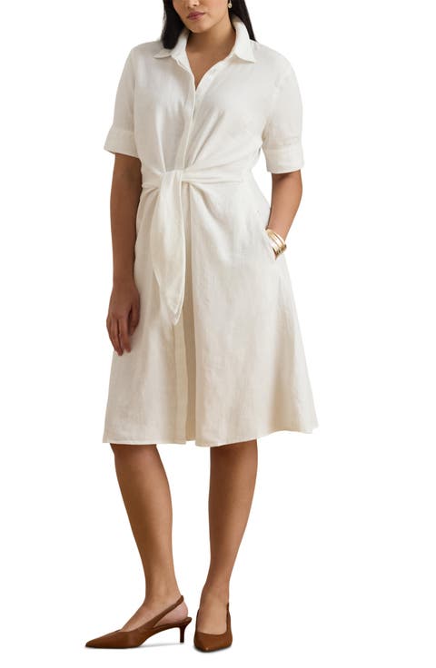 Tie Front Linen Shirtdress