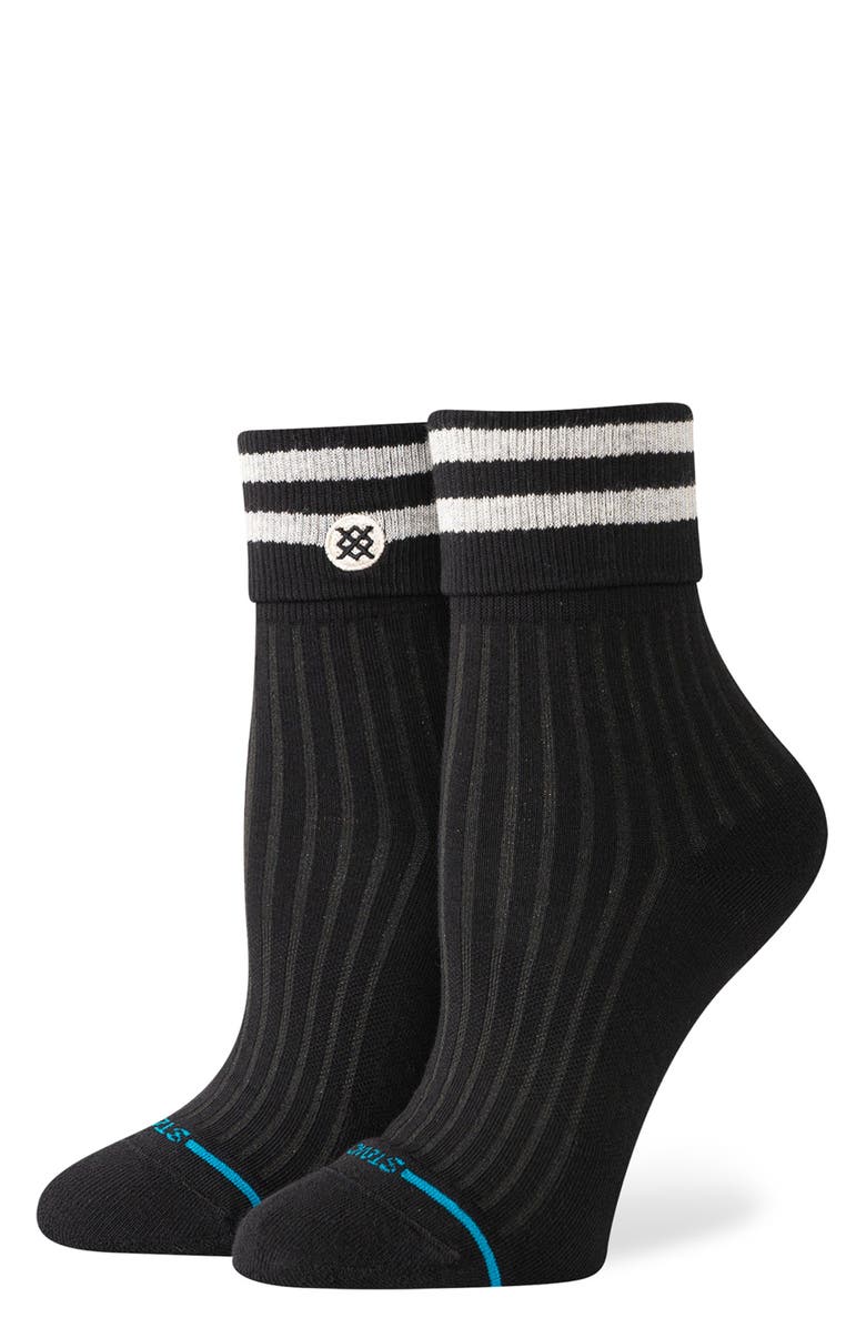 Stance Stripe Roll Cuff Quarter Socks, Alternate, color, Black