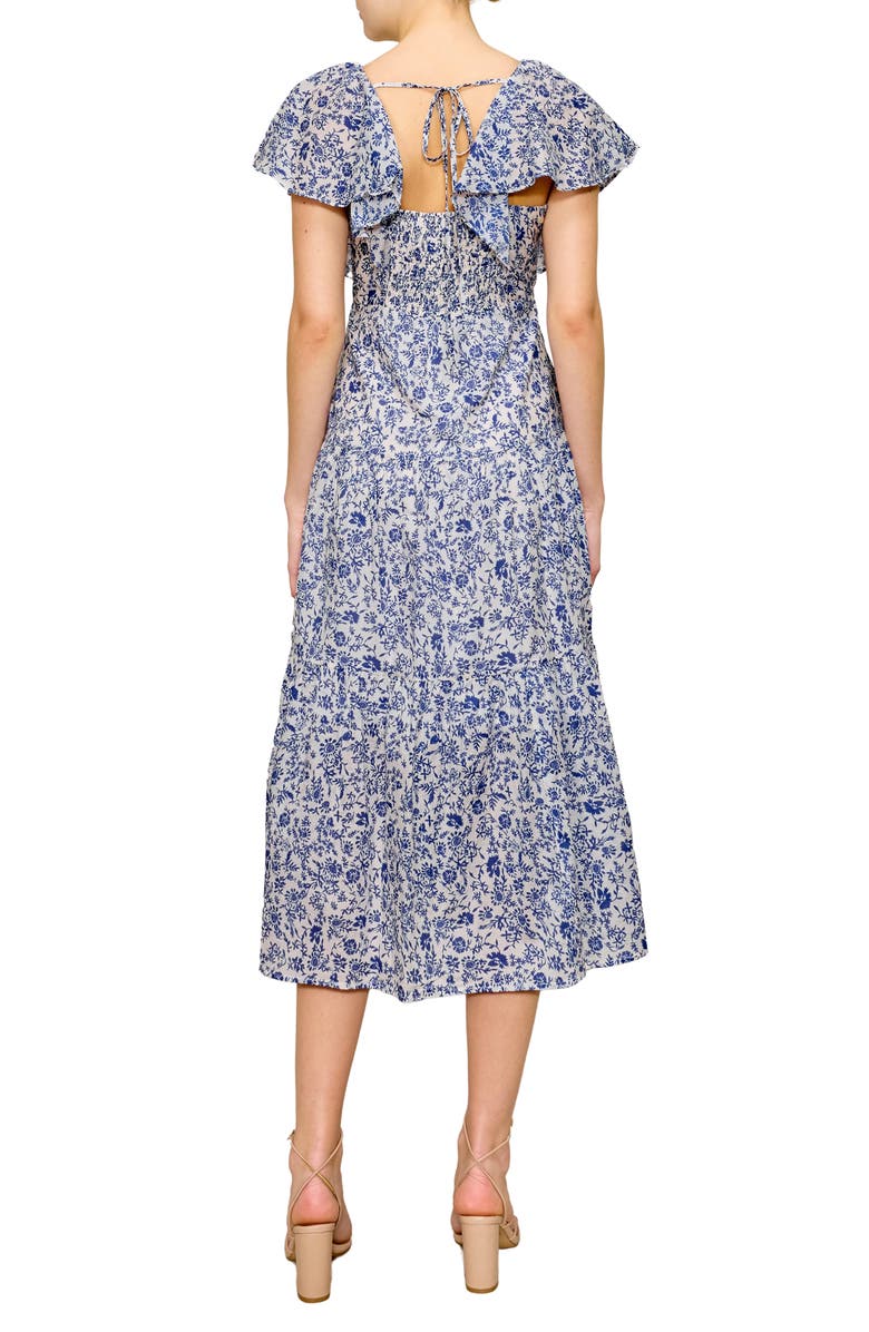 MELLODAY Floral Flutter Sleeve Tiered Midi Dress, Alternate, color,