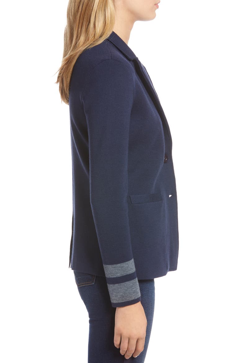 Stretch Wool Blend Sweater Blazer, Alternate, color, NAVY- GREY HTHR SLEEVE STRIPE