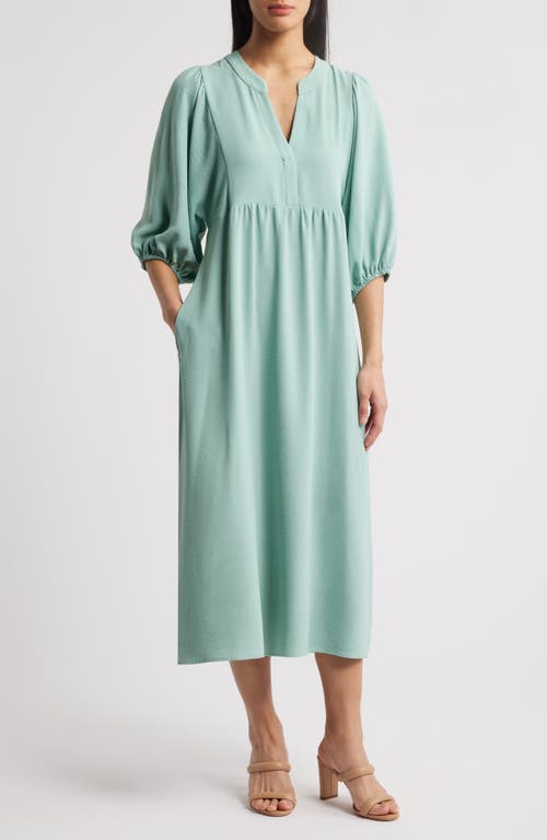 Connected Apparel V-Neck Puff Sleeve Pocket Dress in Seafoam 