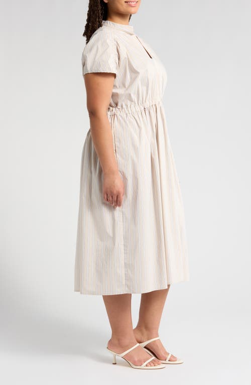 Melloday Stripe Poplin Midi Dress In Beige/black Stripe