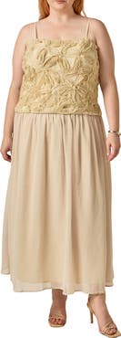 Endless Rose Mixed Media Appliqué Maxi Dress