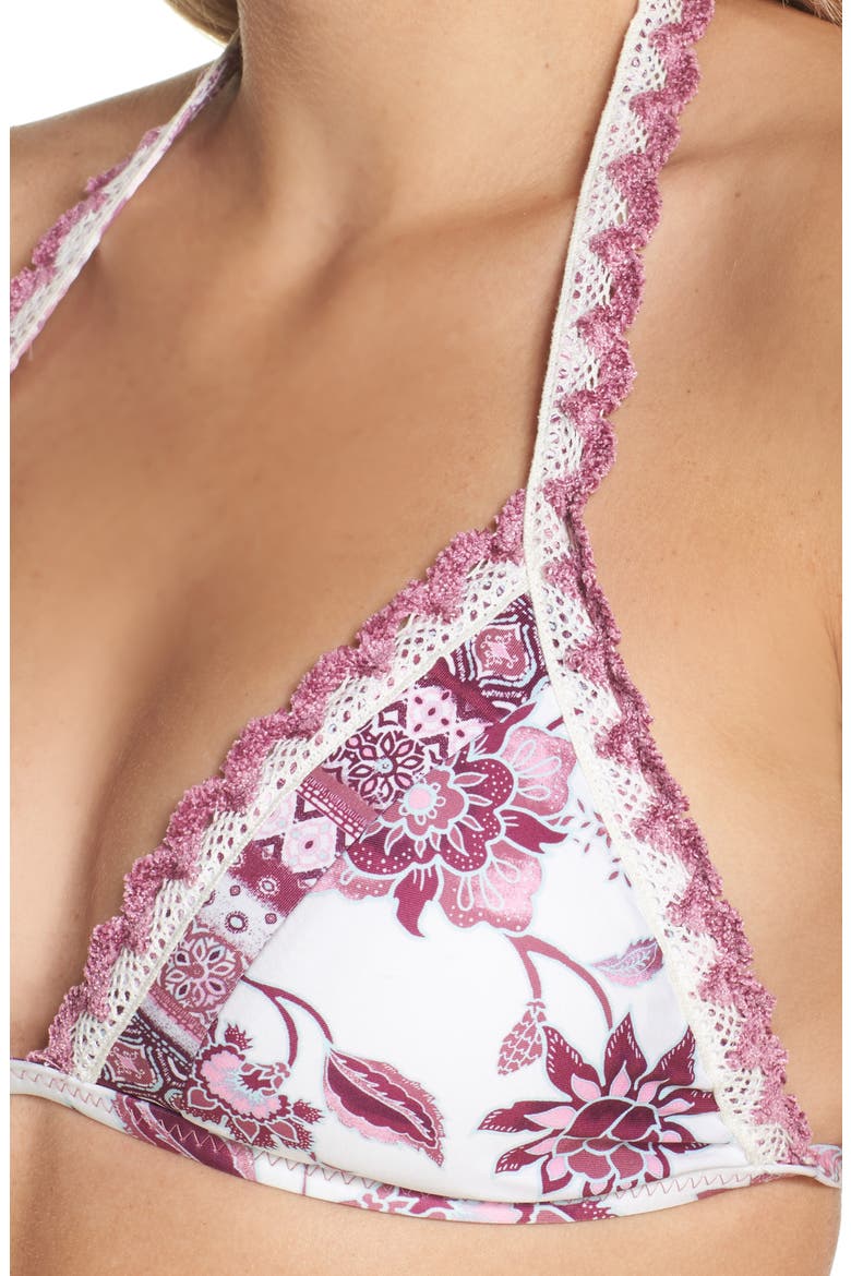 Tahiti Halter Bikini Top, Alternate, color, WHITE/ PINK MULTI