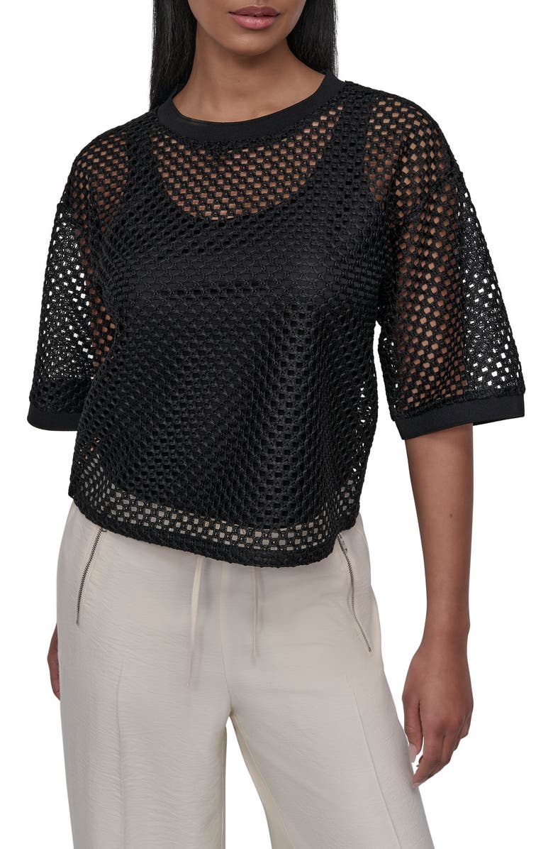 DKNY Open Stitch Short Sleeve Top, Main, color,