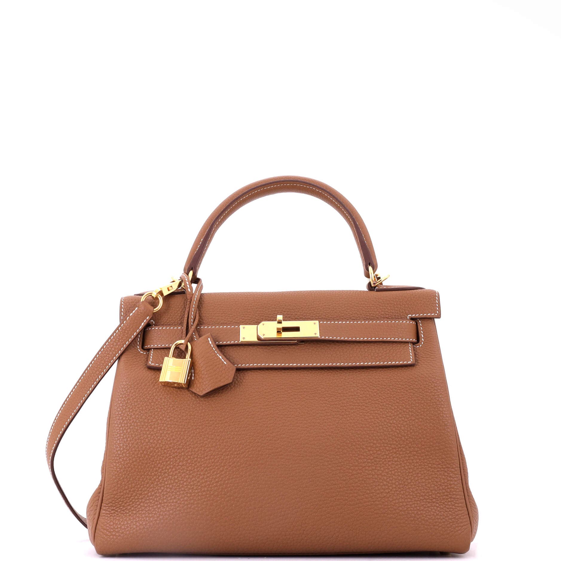 Pre-Owned Hermes Kelly Handbag Brown Togo with Gold Hardware 28, Main, color, Gold