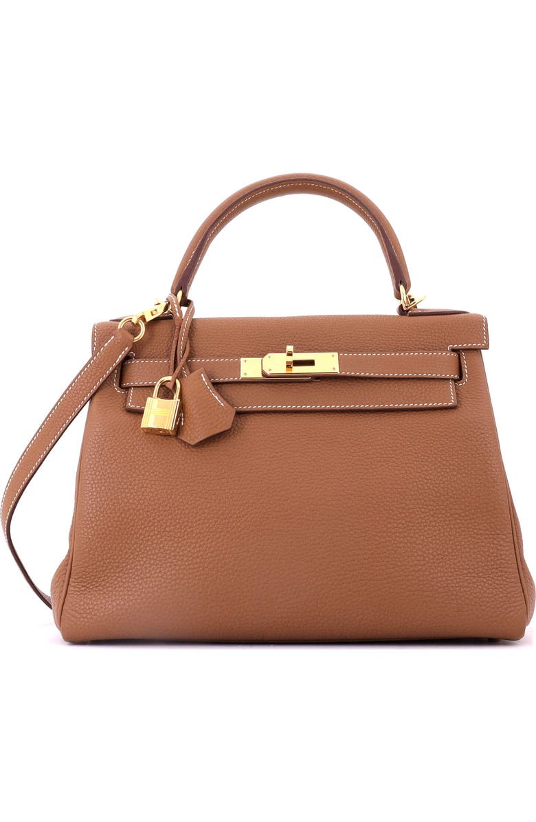 Pre-Owned Hermes Kelly Handbag Brown Togo with Gold Hardware 28, Main, color, Gold