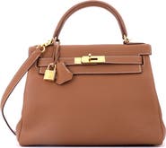 Pre-Owned Hermes Kelly Handbag Brown Togo with Gold Hardware 28