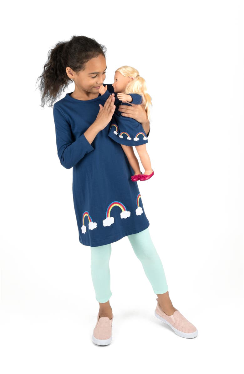 Leveret Girls Cotton Dress with Matching Doll Dress, Printed Design, Main, color, Rainbow