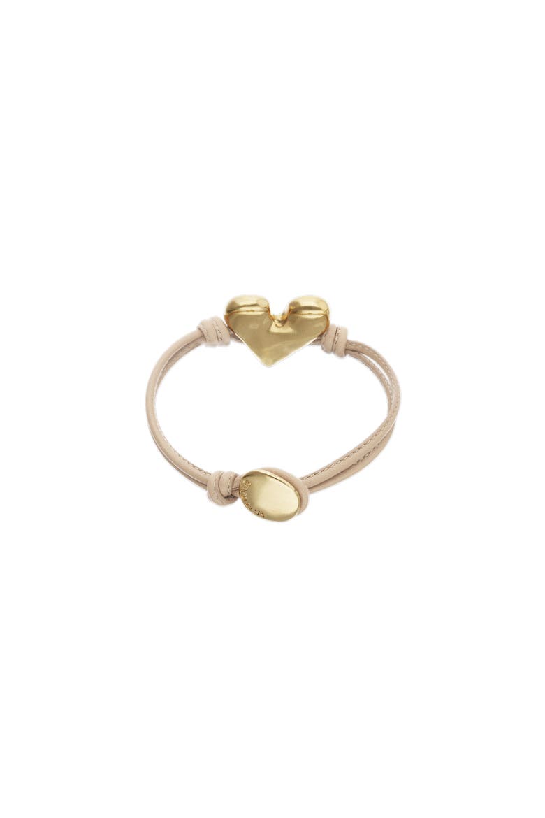 Camel Leather Bracelet with 18K Gold-Plated Heart Detail, Alternate, color, Gold