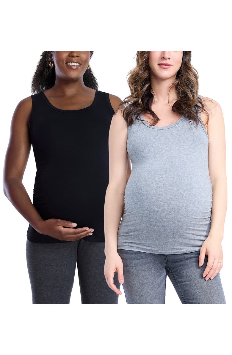 MOTHERHOOD MATERNITY Scoop Neck Side-Ruched Maternity Tank Top - 2 Pack, Main, color, Black & Grey
