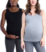 MOTHERHOOD MATERNITY Scoop Neck Side-Ruched Maternity Tank Top - 2 Pack