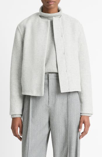 Vince Double Face Wool Blend Jacket In Heather Stone Grey