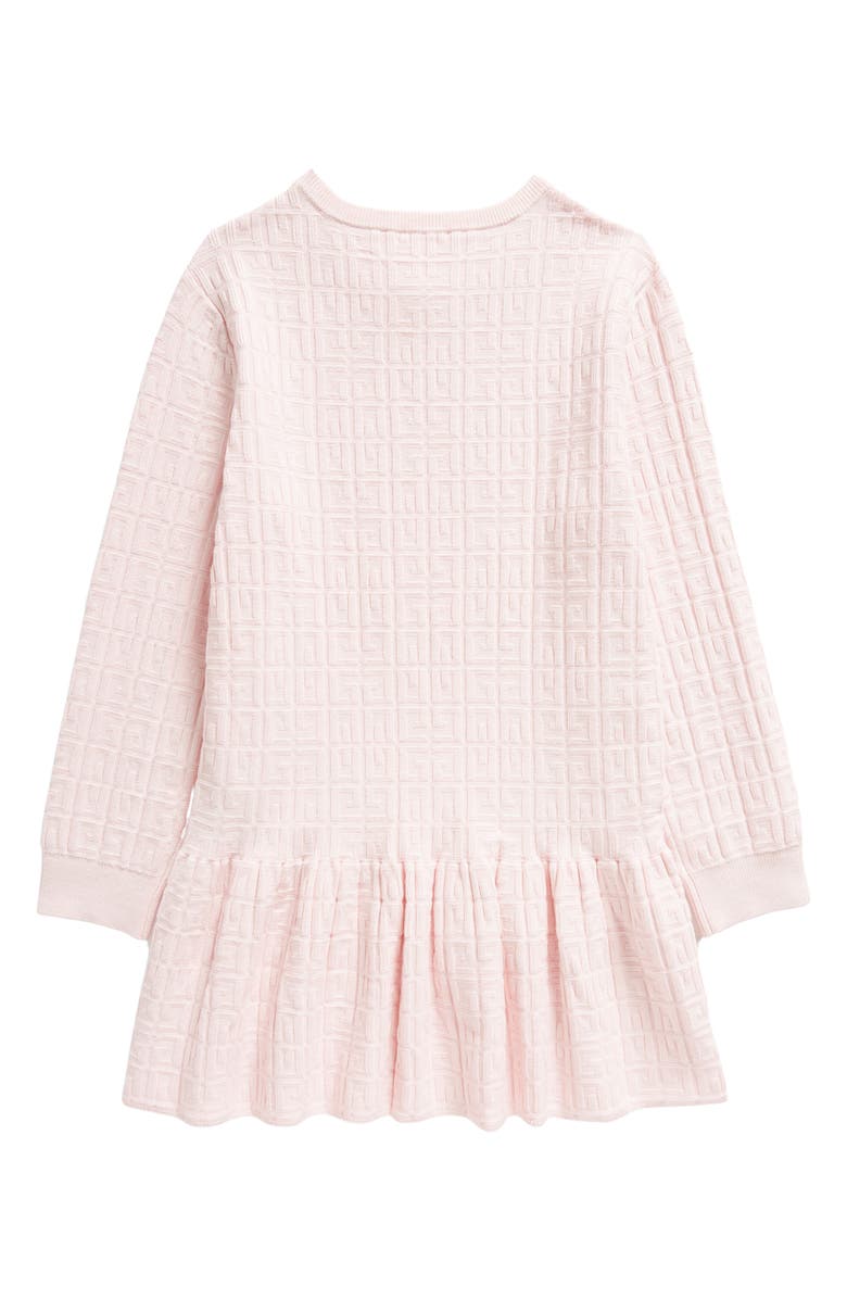GIVENCHY KIDS Kids' 4G Jacquard Knit Ruffle Hem Sweater Dress, Alternate, color, Marshmallow