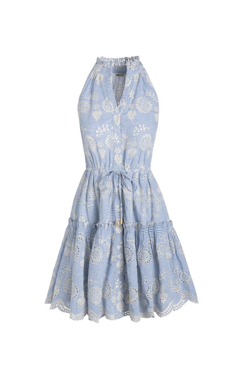 Charlotte Pinstripe Eyelet Button-Front Cotton Shirtdress, Alternate, color, Sky/Natural