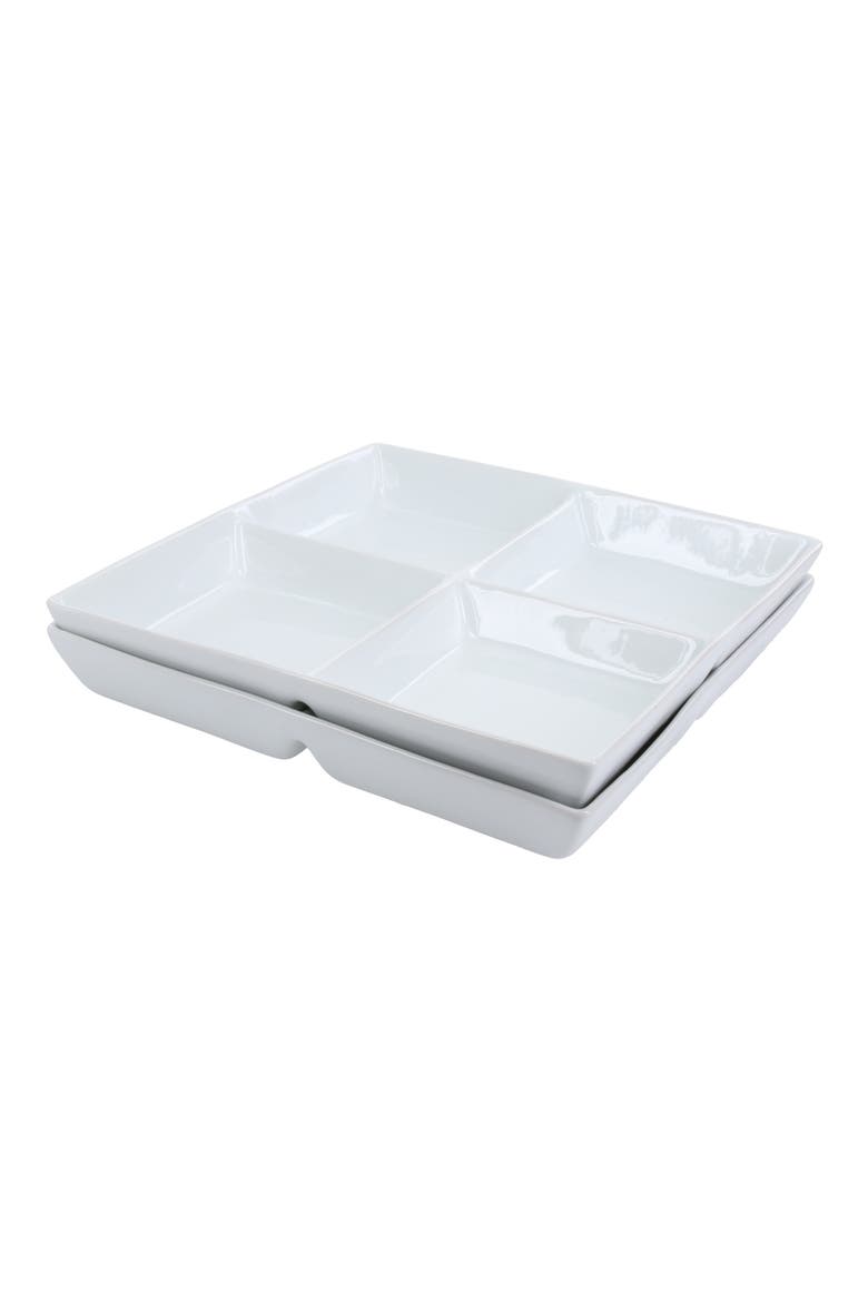 Set of 2 4-Compartment Serving Dishes, Alternate, color, WHITE