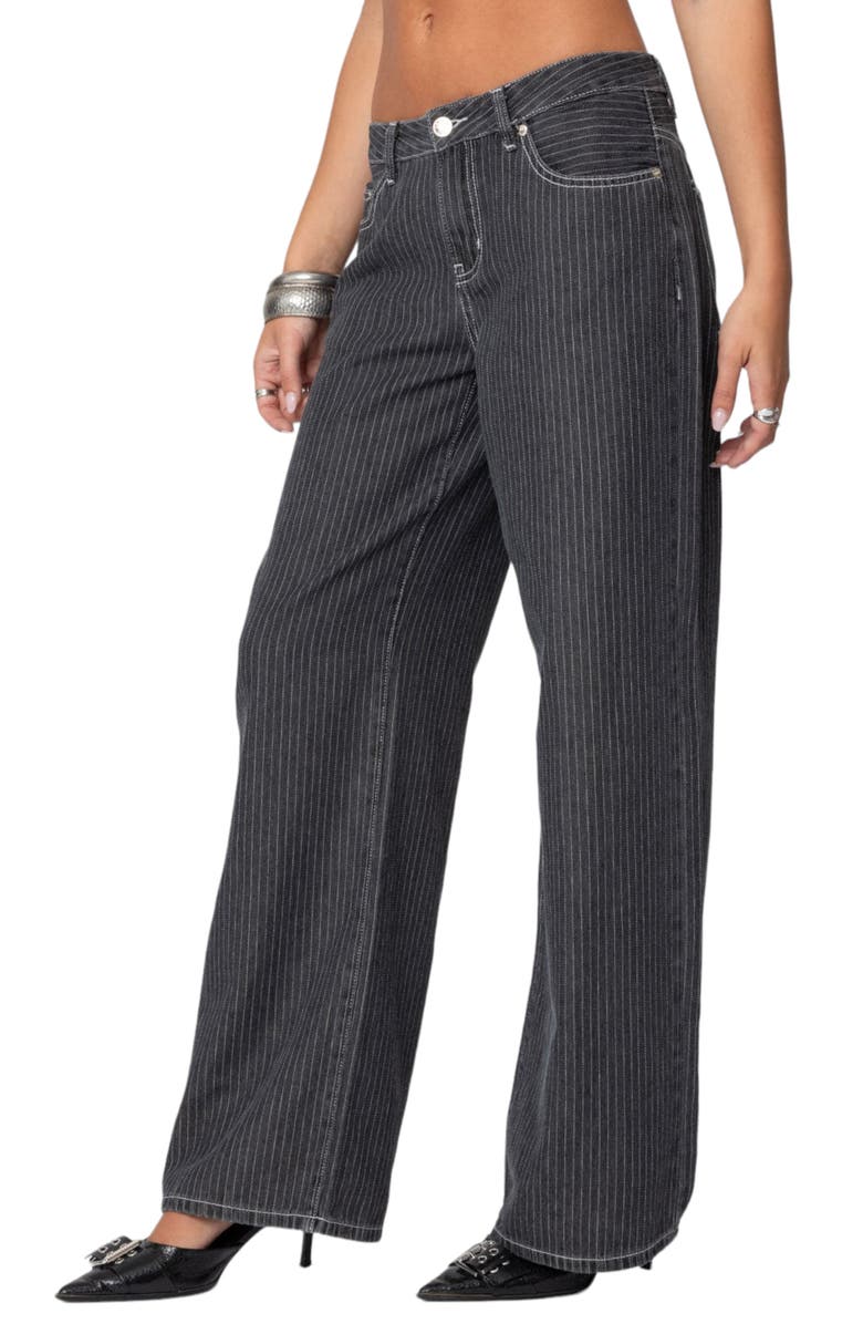 EDIKTED Pinstripe Wide Leg Low Rise Jeans, Alternate, color, Black