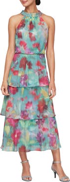 SL FASHIONS Tiered Halter Midi Dress