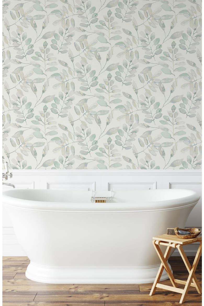 Fable Leaf Peel & Stick Wallpaper, Alternate, color, WHITE