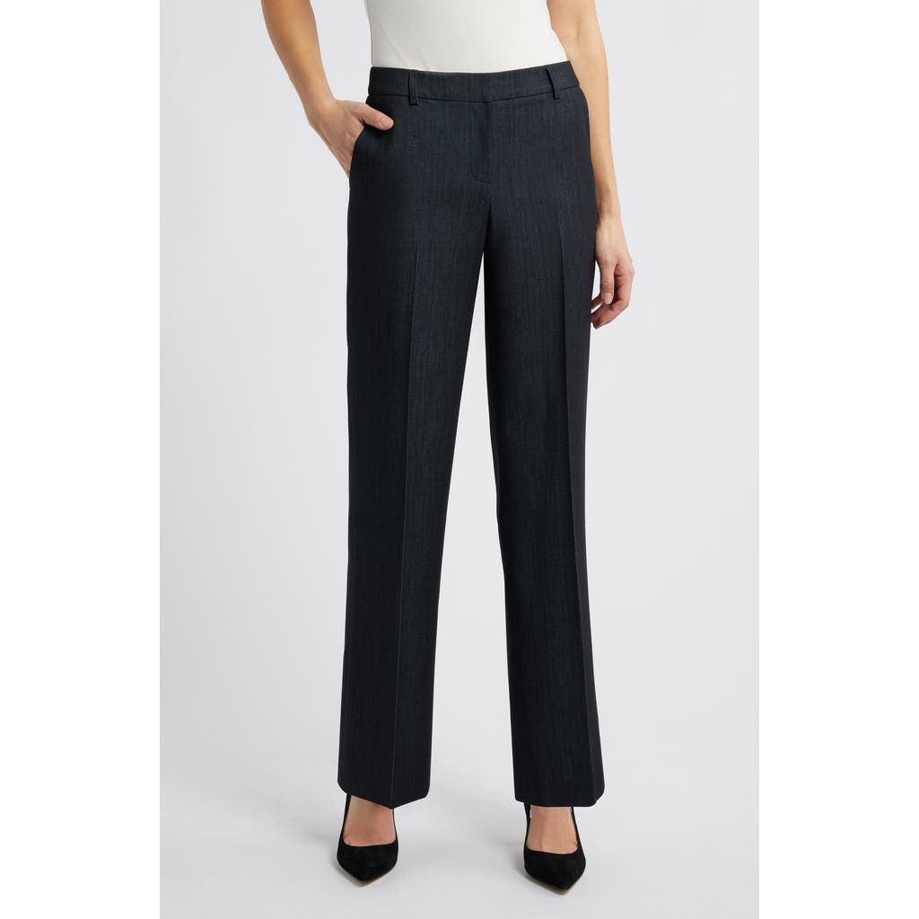 Anne Klein Flat Front Mid Rise Wide Leg Pants In Navy Combo