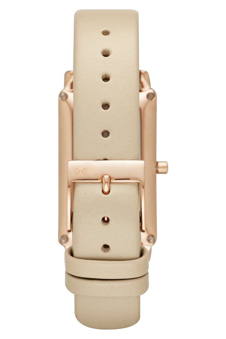 'Hagen' Rectangle Leather Strap Watch, 22mm x 35mm, Alternate, color, TAUPE/ CHARCOAL/ ROSE GOLD