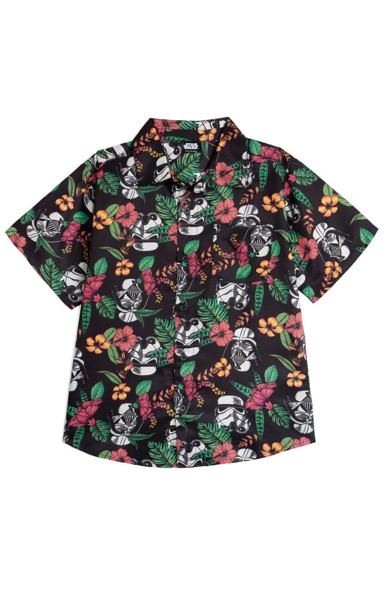 Star Wars Short Sleeve Button Down Shirt, Main, color, Black