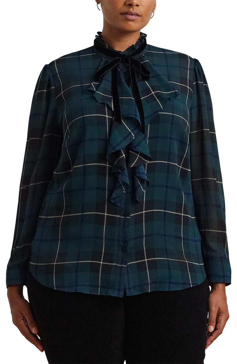 Lauren Ralph Lauren Crinkled Recycled Polyester Georgette Scarf Tie Top, Main, color, 