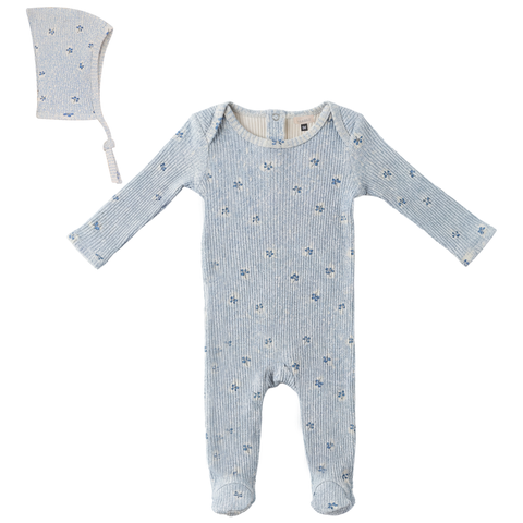Boy Floral Print Rib Romper with Bonnet (Baby)