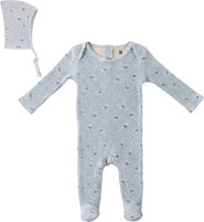 Fragile Boy Floral Print Rib Romper with Bonnet