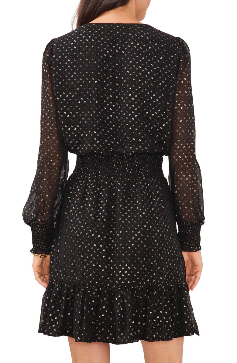 Vince Camuto Metallic Dot Long Sleeve Smocked Waist Dress, Alternate, color, 