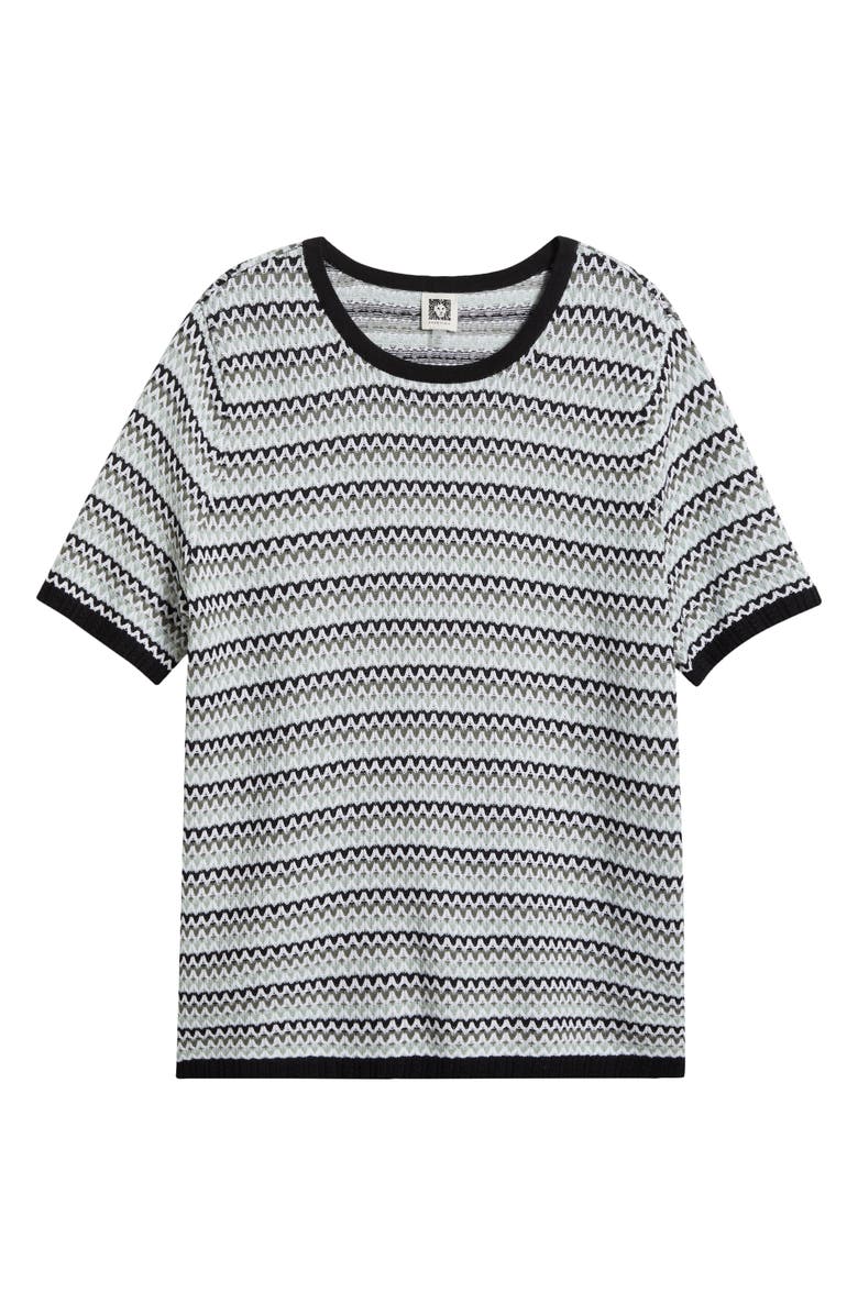 Anne Klein Stitched Stripe Short Sleeve Sweater, Alternate, color, 