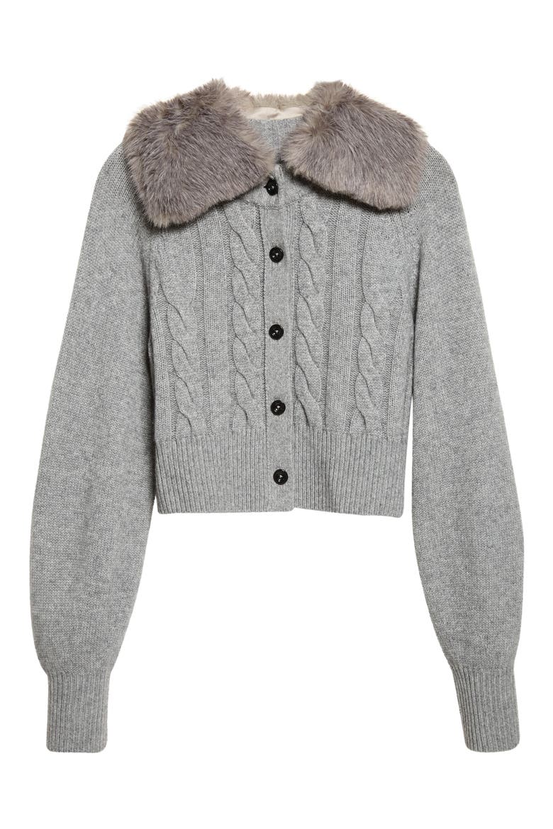 Rita Wool & Cashmere Cable Cardigan with Faux Fur Collar, Alternate, color, STORM